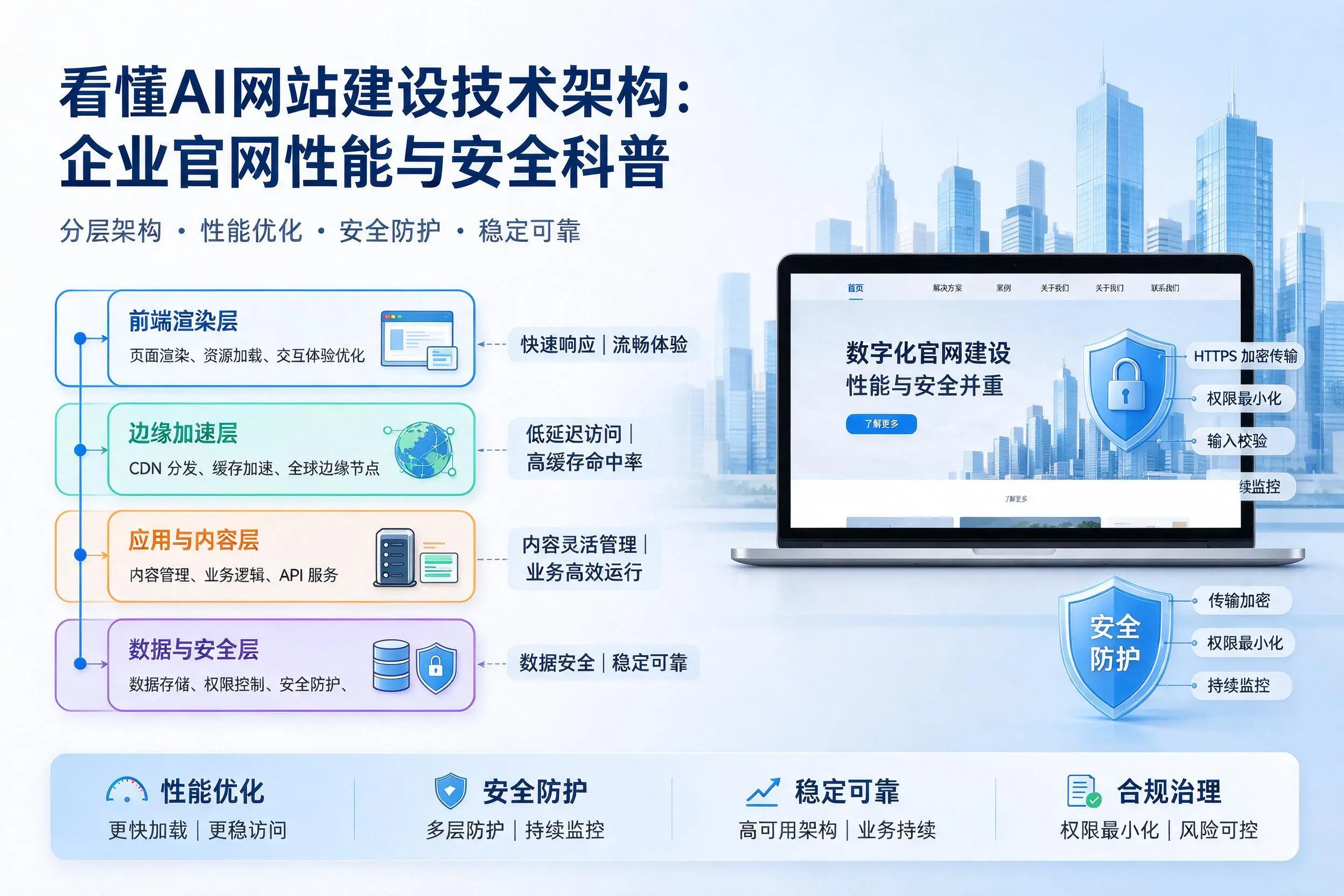看懂AI网站建设技术架构:甘南企业官网性能与安全科普